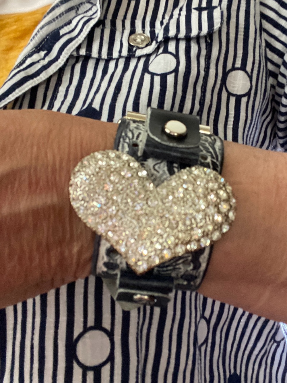 Nemesis blue and white genuine leather watch band. Adorned with rhinestones!